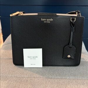 kate spade black pebbled leather crossbody with gold hardware